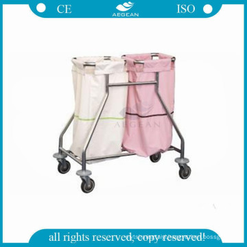 AG-SS019 Stainless steel clothes hospital linen trolley with four wheels